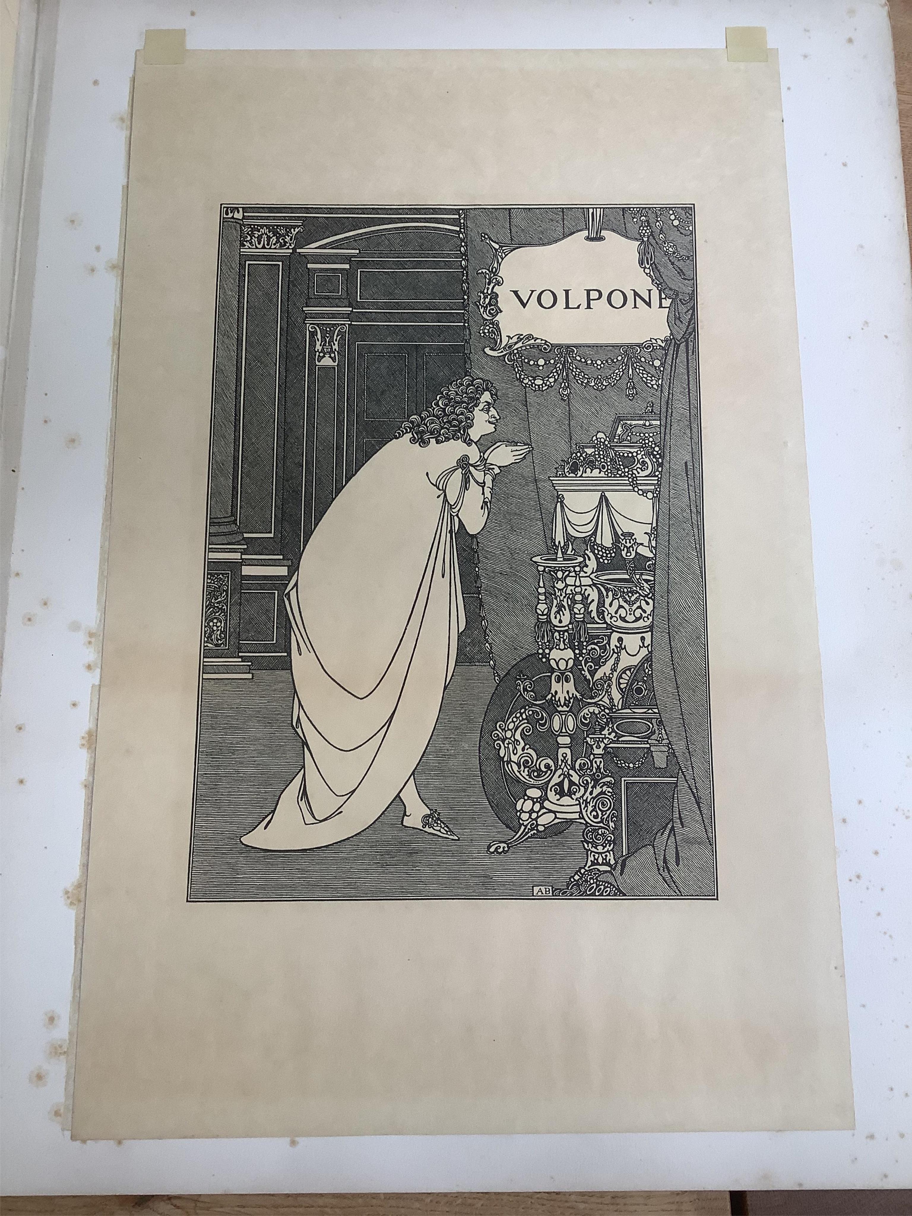 Aubrey Beardsley (1872-1898), unique print on Japanese vellum, Frontispiece to Valpone, with retained inscription by Leonard Smithers